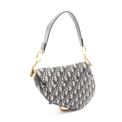サドルバッグ オブリークジャカード 2WAY ハンドバッグ キャンバス レザー ベージュ ネイビー クリスチャンディオール バッグ Christian Dior