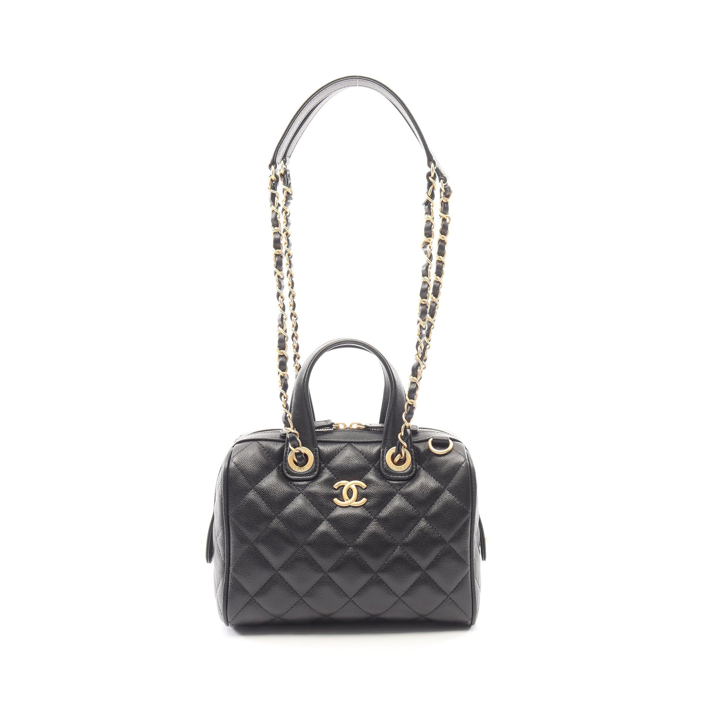 マトラッセ ミニボストンバッグ 2WAY チェーンショルダーバッグ キャビア ブラック ゴールド金具 シャネル バッグ CHANEL