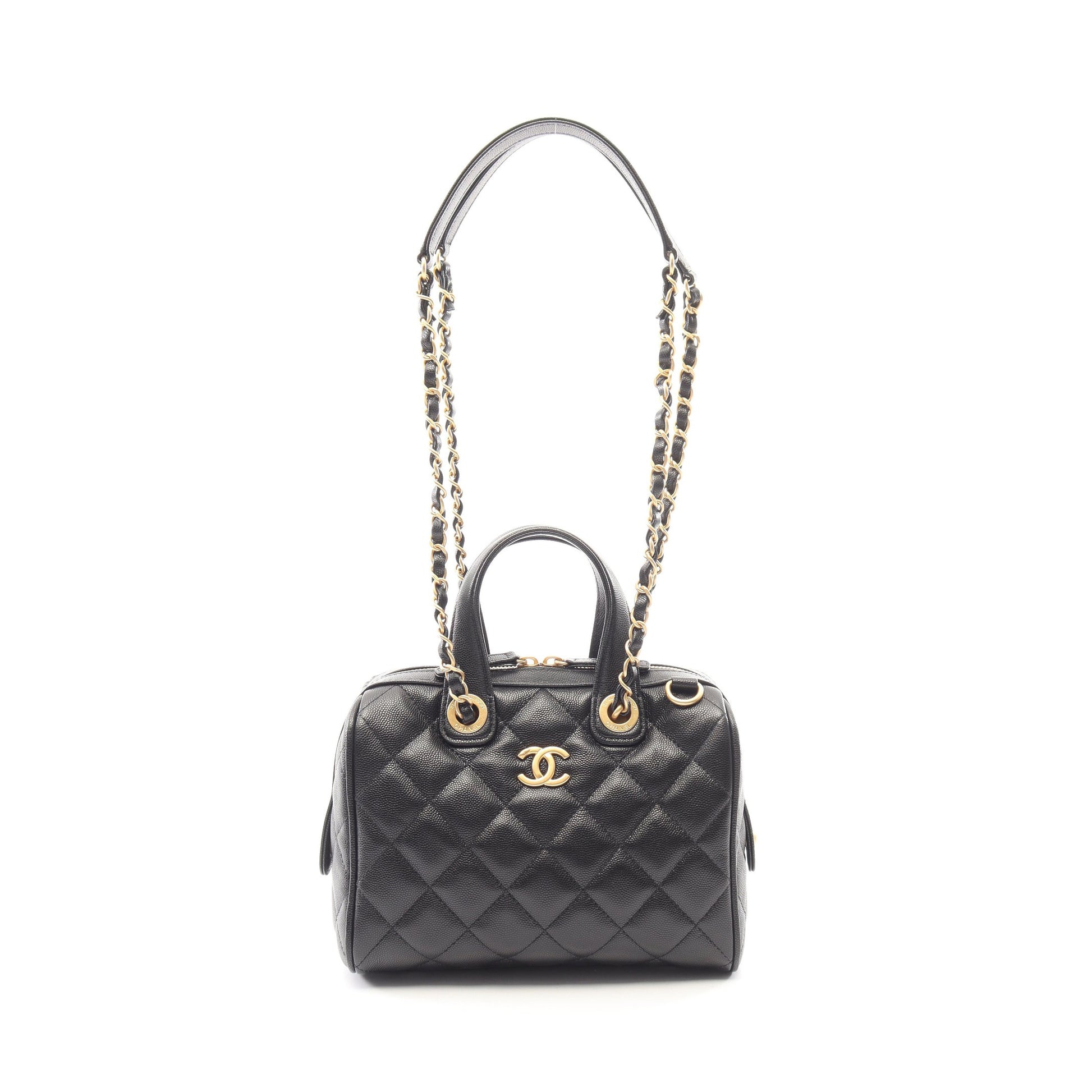 マトラッセ ミニボストンバッグ 2WAY チェーンショルダーバッグ キャビア ブラック ゴールド金具 シャネル バッグ CHANEL