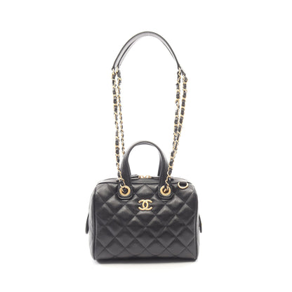 マトラッセ ミニボストンバッグ 2WAY チェーンショルダーバッグ キャビア ブラック ゴールド金具 シャネル バッグ CHANEL