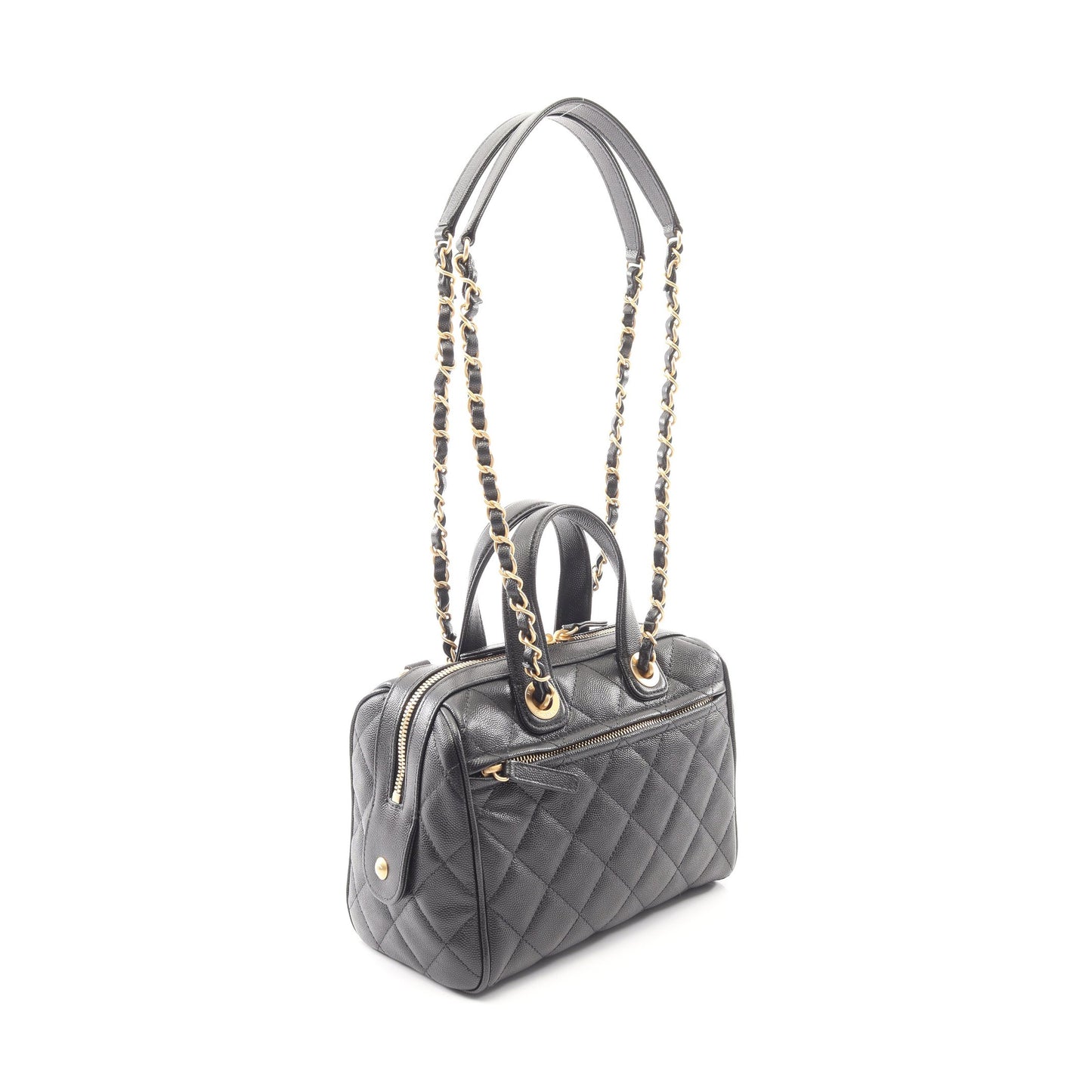 マトラッセ ミニボストンバッグ 2WAY チェーンショルダーバッグ キャビア ブラック ゴールド金具 シャネル バッグ CHANEL