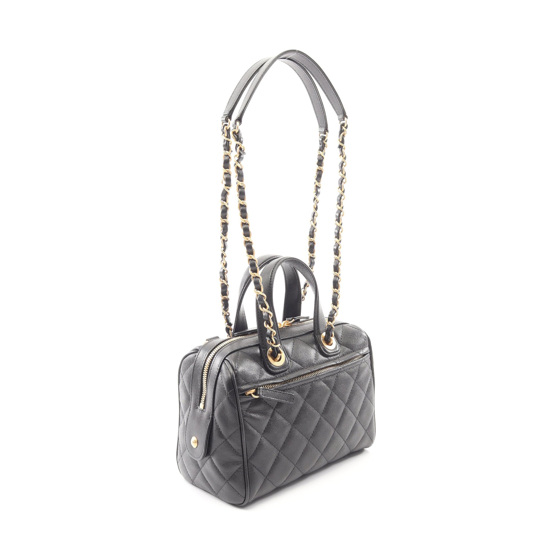 マトラッセ ミニボストンバッグ 2WAY チェーンショルダーバッグ キャビア ブラック ゴールド金具 シャネル バッグ CHANEL