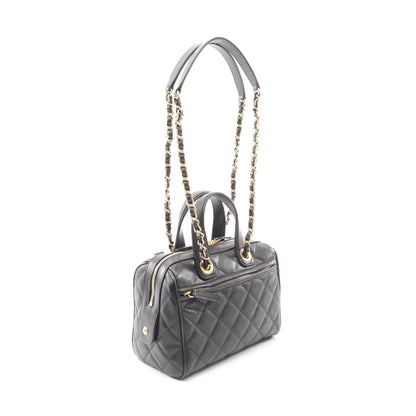 マトラッセ ミニボストンバッグ 2WAY チェーンショルダーバッグ キャビア ブラック ゴールド金具 シャネル バッグ CHANEL