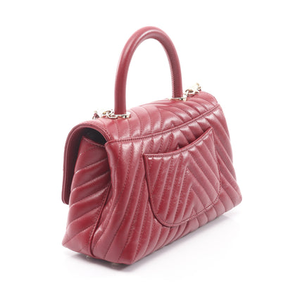 ココハンドル フラップ Vステッチ シェブロン 2WAY ハンドバッグ レザー レッド ゴールド金具 シャネル バッグ CHANEL