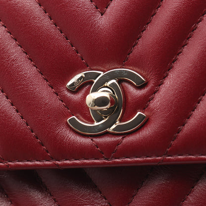 ココハンドル フラップ Vステッチ シェブロン 2WAY ハンドバッグ レザー レッド ゴールド金具 シャネル バッグ CHANEL