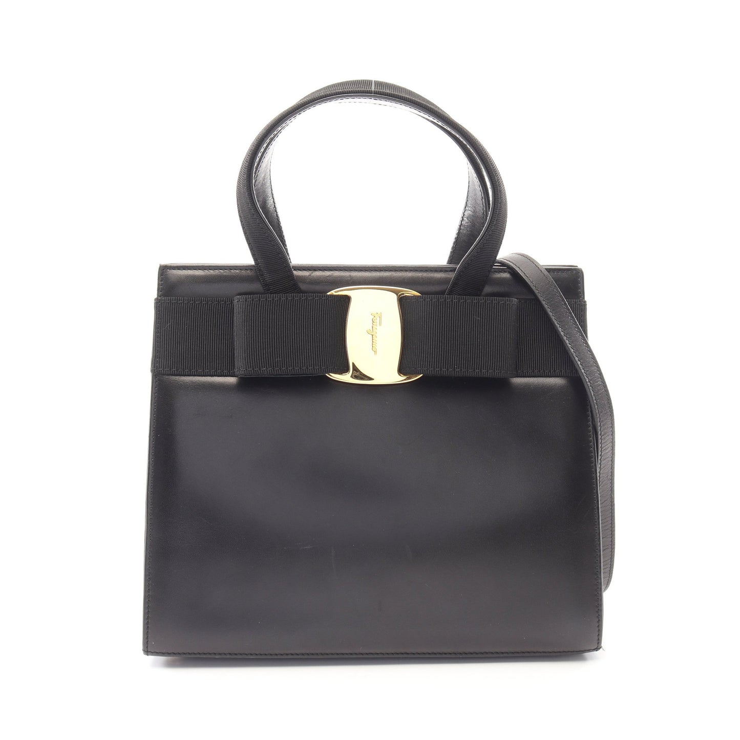 ヴァラリボン 2WAY ハンドバッグ レザー ブラック サルヴァトーレフェラガモ バッグ Salvatore Ferragamo