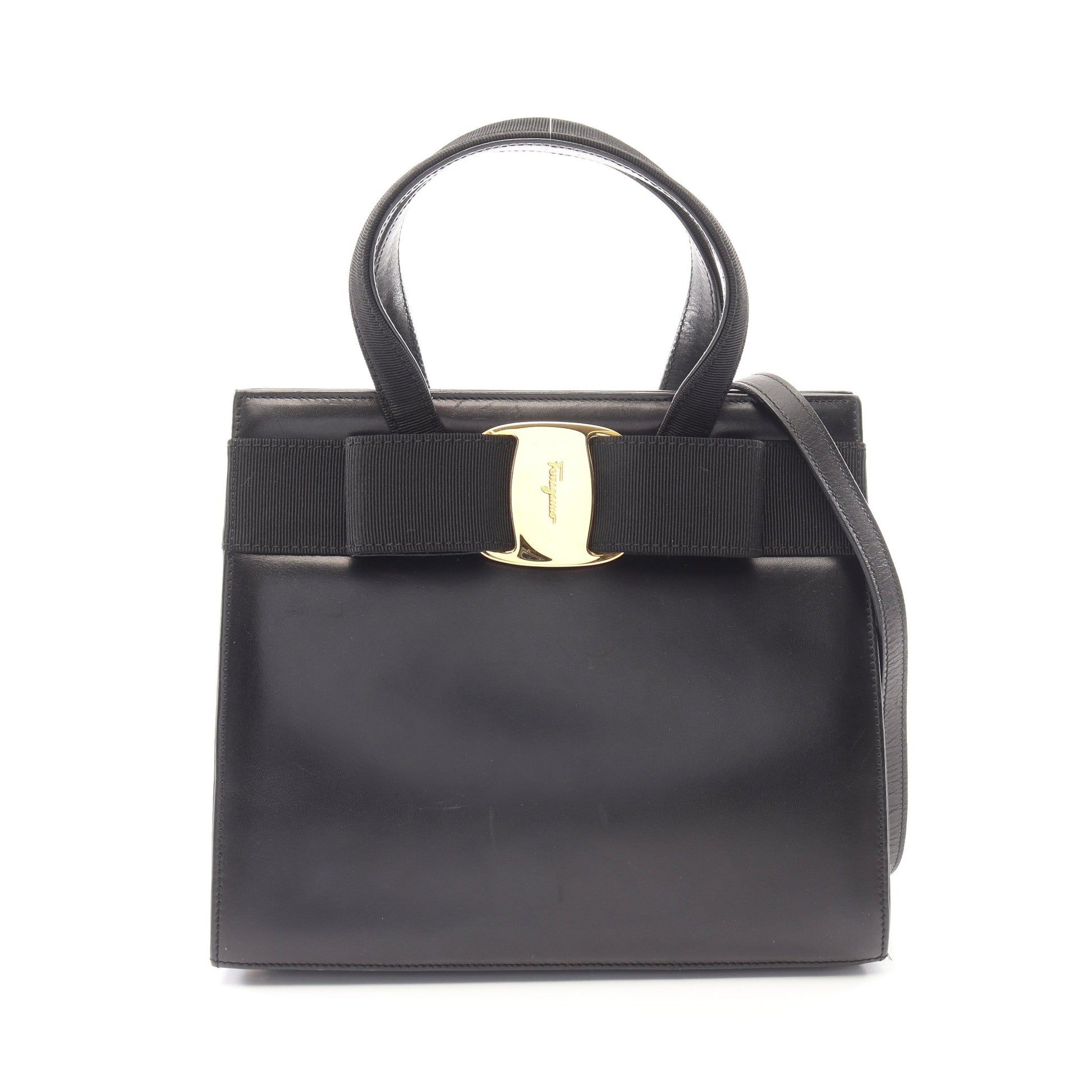 ヴァラリボン 2WAY ハンドバッグ レザー ブラック サルヴァトーレフェラガモ バッグ Salvatore Ferragamo