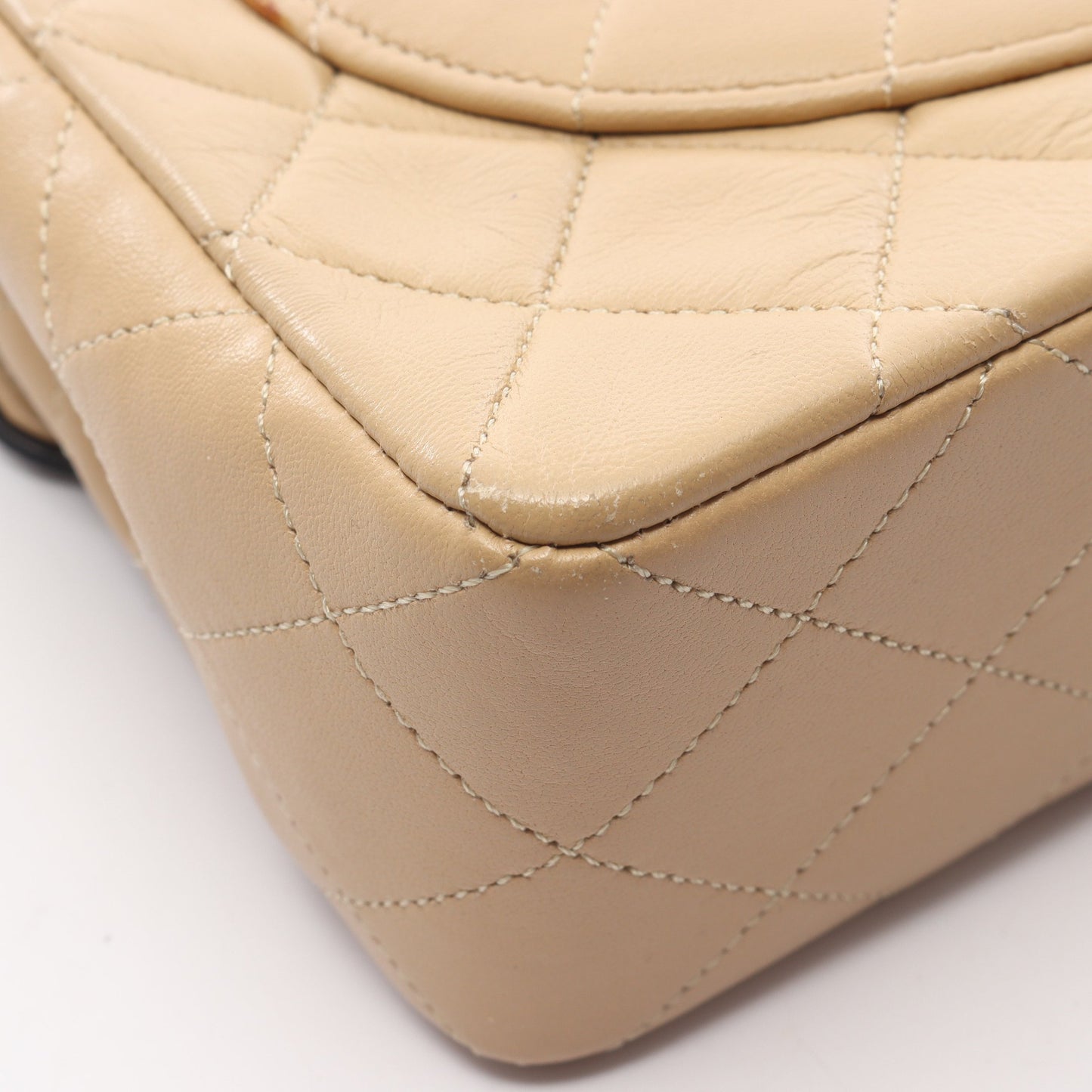 マトラッセ シングルフラップ ヴィンテージ チェーンショルダーバッグ ラムスキン ベージュ ゴールド金具 シャネル バッグ CHANEL