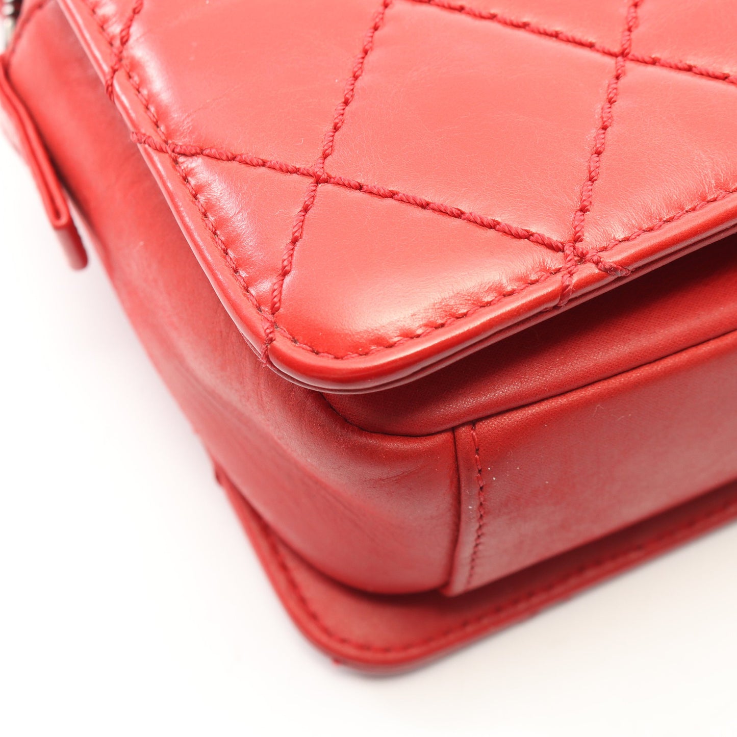 マトラッセ チェーンショルダーバッグ レザー レッド シルバー金具 シャネル バッグ CHANEL