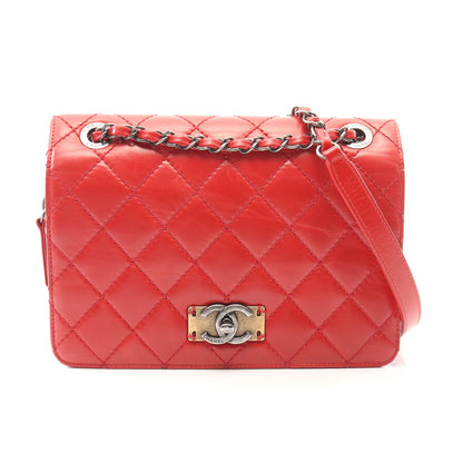 マトラッセ チェーンショルダーバッグ レザー レッド シルバー金具 シャネル バッグ CHANEL