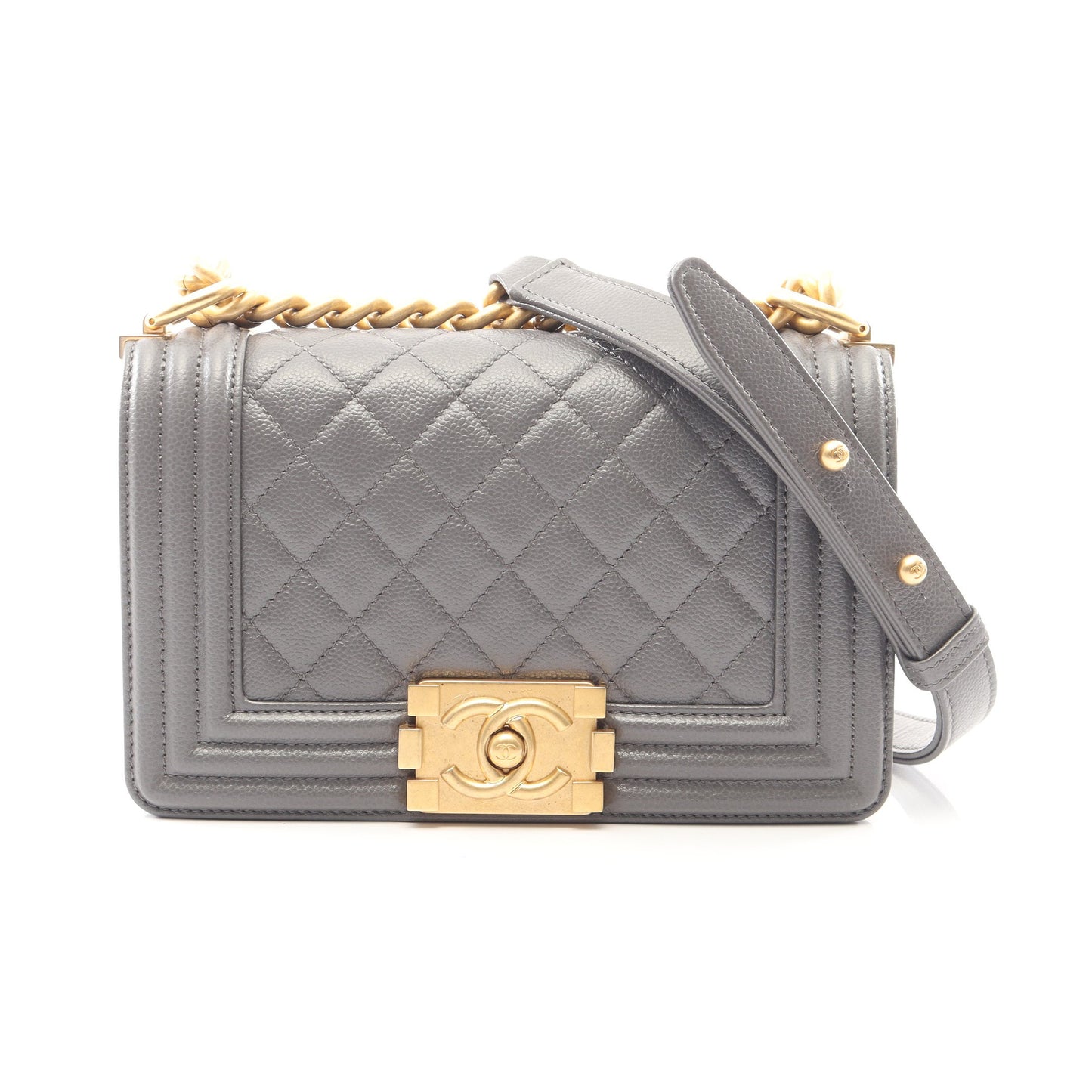 ボーイシャネル スモール チェーンショルダーバッグ キャビアスキン グレー ゴールド金具 シャネル バッグ CHANEL