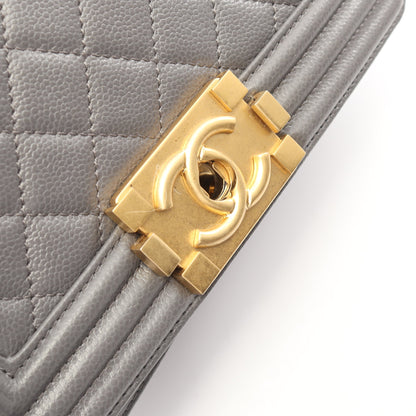 ボーイシャネル スモール チェーンショルダーバッグ キャビアスキン グレー ゴールド金具 シャネル バッグ CHANEL