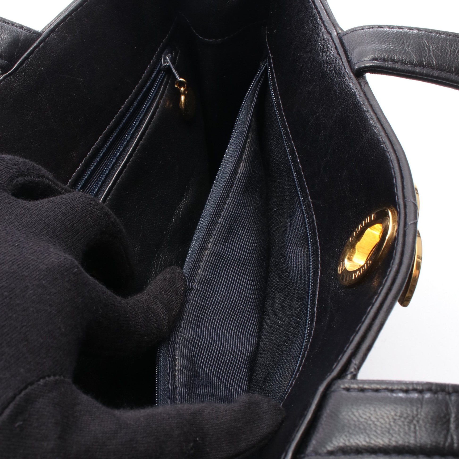 マトラッセ ターンロック ハンドバッグ トートバッグ ラムスキン ダークネイビー ゴールド金具 シャネル バッグ CHANEL