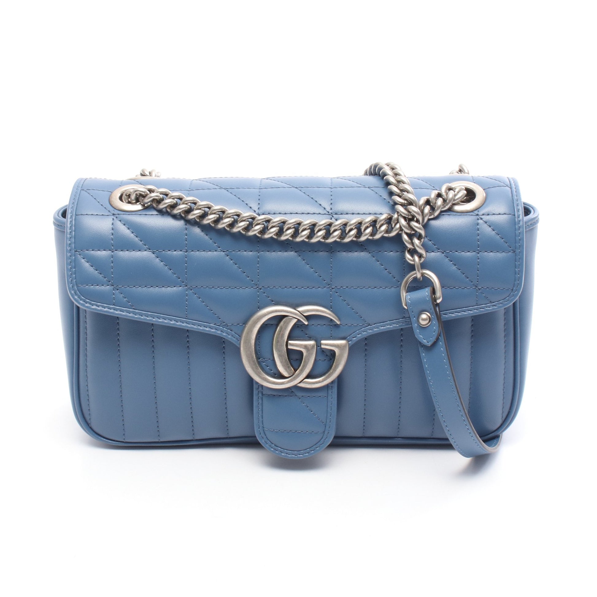 GGマーモント キルティング スモール チェーンショルダーバッグ レザー ブルー グッチ バッグ GUCCI