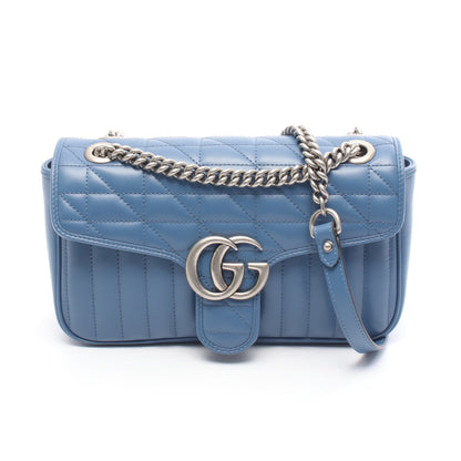GGマーモント キルティング スモール チェーンショルダーバッグ レザー ブルー グッチ バッグ GUCCI