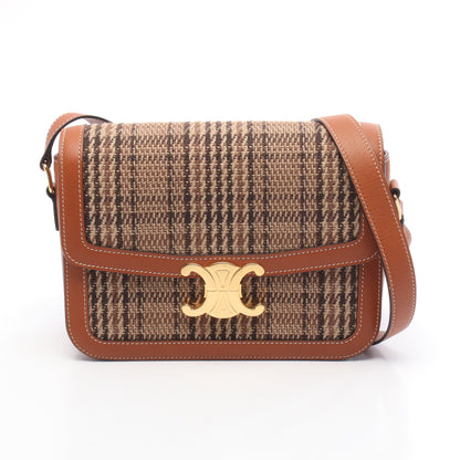クラシック トリオンフ ショルダーバッグ ツイード レザー ブラウン ダークブラウン セリーヌ バッグ CELINE