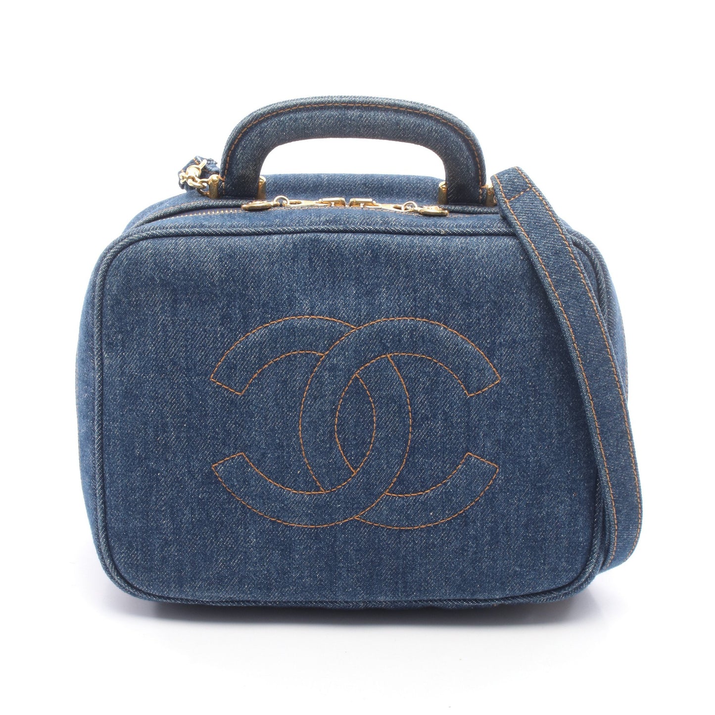 ココマーク バニティ 2WAY ハンドバッグ デニム インディゴブルー ゴールド金具 シャネル バッグ CHANEL