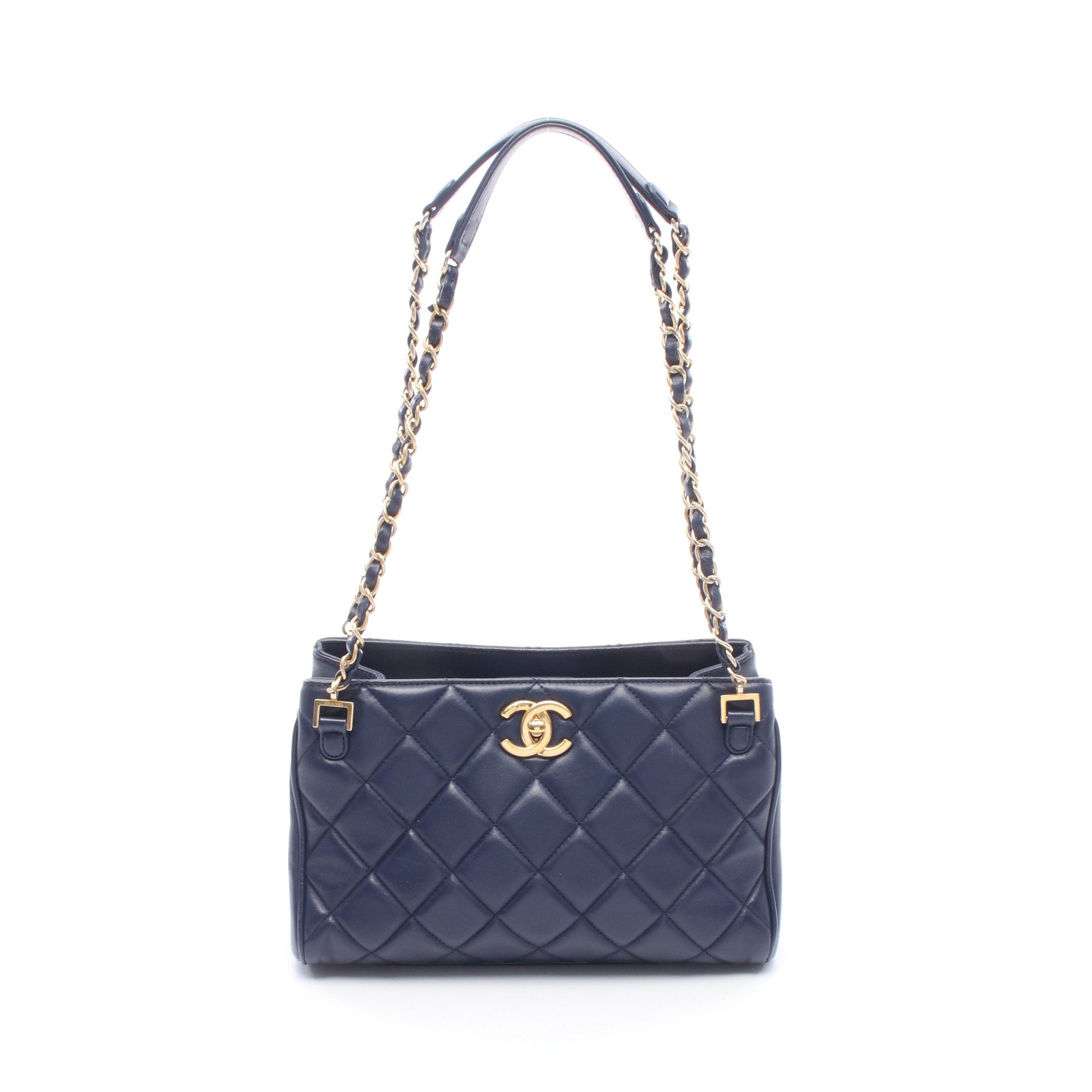 マトラッセ チェーンショルダーバッグ レザー ネイビー ゴールド金具 シャネル バッグ CHANEL