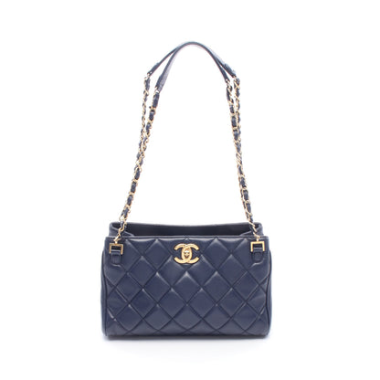 マトラッセ チェーンショルダーバッグ レザー ネイビー ゴールド金具 シャネル バッグ CHANEL