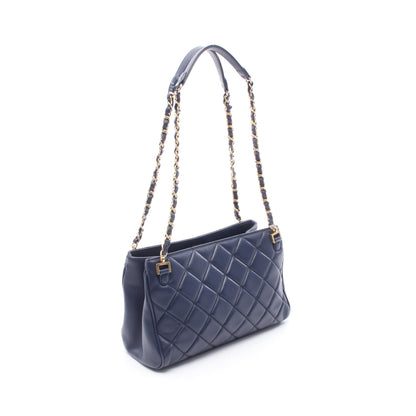 マトラッセ チェーンショルダーバッグ レザー ネイビー ゴールド金具 シャネル バッグ CHANEL