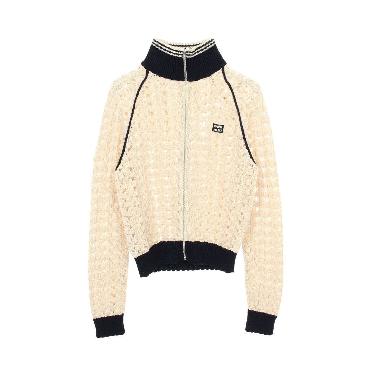 コットンファスナーカーディガン レース カーディガン コットン アイボリー ネイビー ミュウミュウ トップス miu miu
