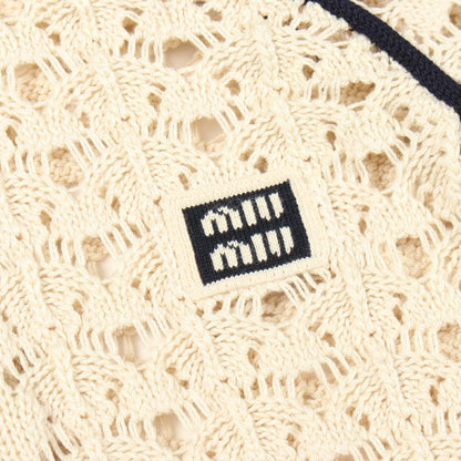 コットンファスナーカーディガン レース カーディガン コットン アイボリー ネイビー ミュウミュウ トップス miu miu