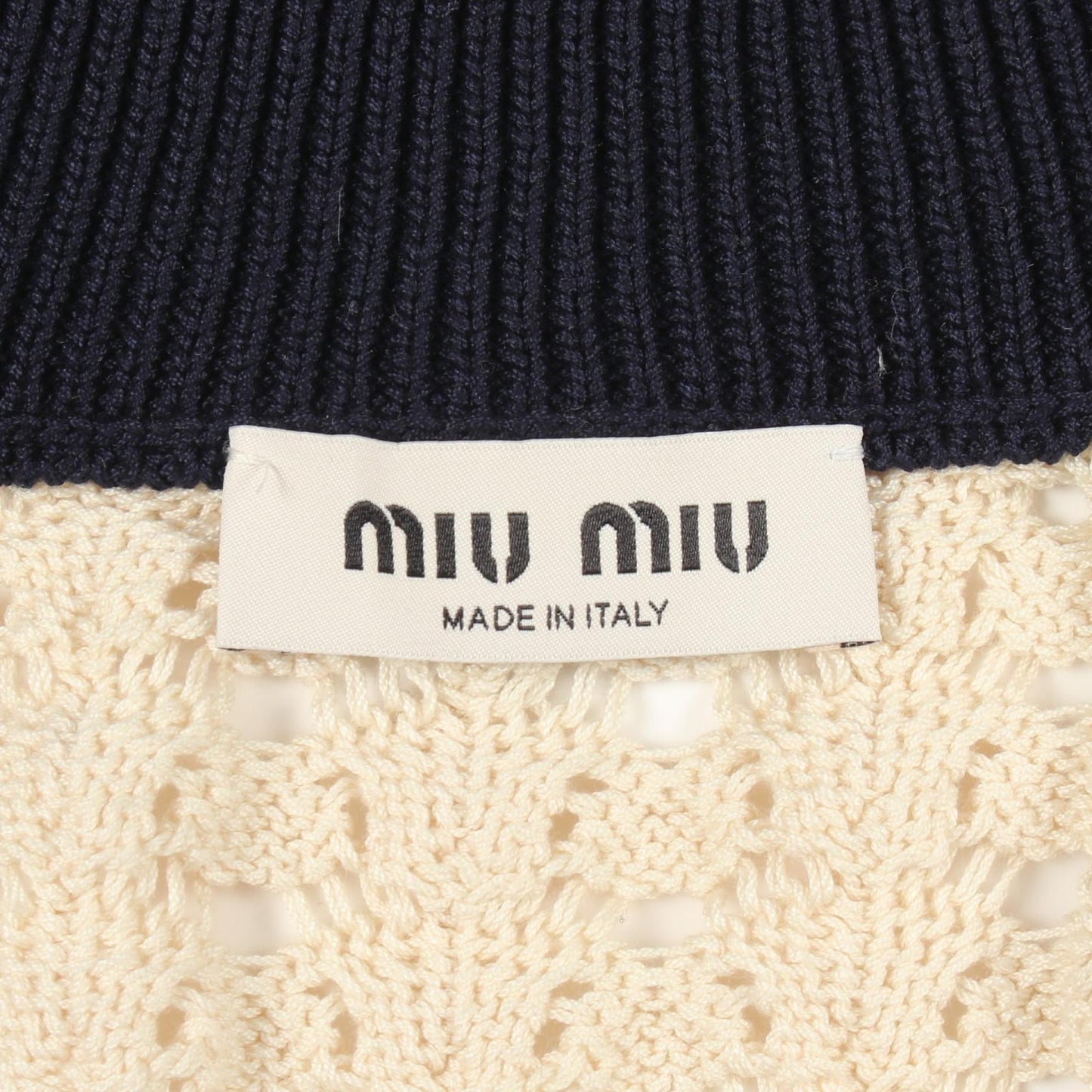 コットンファスナーカーディガン レース カーディガン コットン アイボリー ネイビー ミュウミュウ トップス miu miu