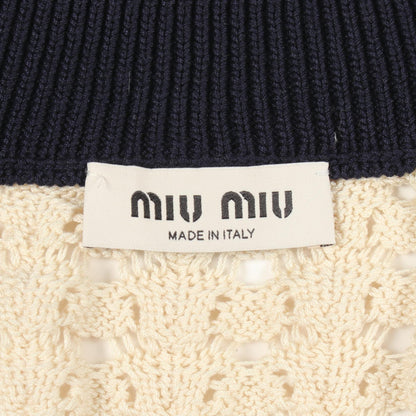 コットンファスナーカーディガン レース カーディガン コットン アイボリー ネイビー ミュウミュウ トップス miu miu