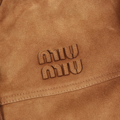 ワックス加工 クロップド ブルゾン スエード ブラウン ミュウミュウ アウター miu miu