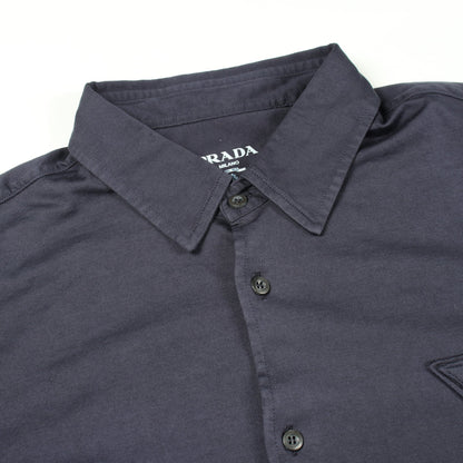 トライアングルロゴ 長袖 シャツ コットン ネイビー プラダ トップス PRADA