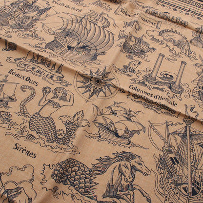カレジェアン カレ140 Tatouages Marins Bandana スカーフ ショール カシミヤ シルク ブラウン ネイビー エルメス 財布・小物 HERMES