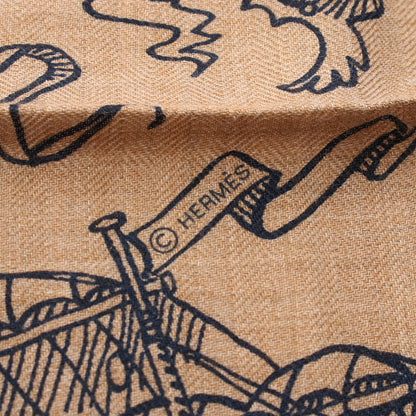 カレジェアン カレ140 Tatouages Marins Bandana スカーフ ショール カシミヤ シルク ブラウン ネイビー エルメス 財布・小物 HERMES