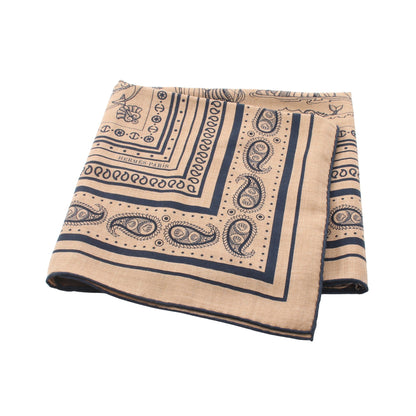 カレジェアン カレ140 Tatouages Marins Bandana スカーフ ショール カシミヤ シルク ブラウン ネイビー エルメス 財布・小物 HERMES