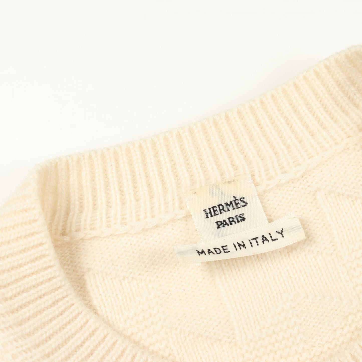 Hモチーフ クルーネック ニット ウール ホワイト エルメス トップス HERMES