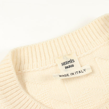Hモチーフ クルーネック ニット ウール ホワイト エルメス トップス HERMES