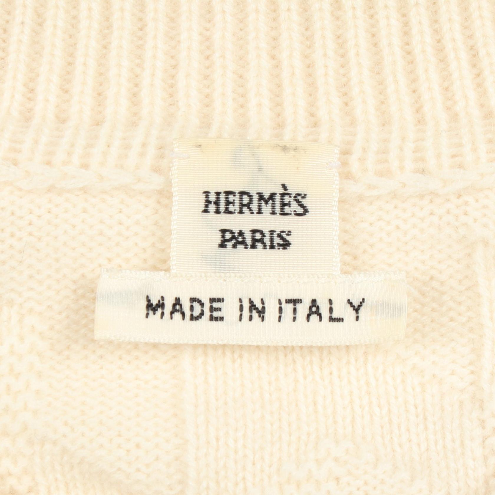 Hモチーフ クルーネック ニット ウール ホワイト エルメス トップス HERMES