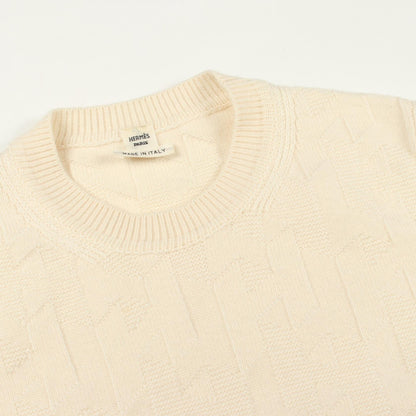Hモチーフ クルーネック ニット ウール ホワイト エルメス トップス HERMES