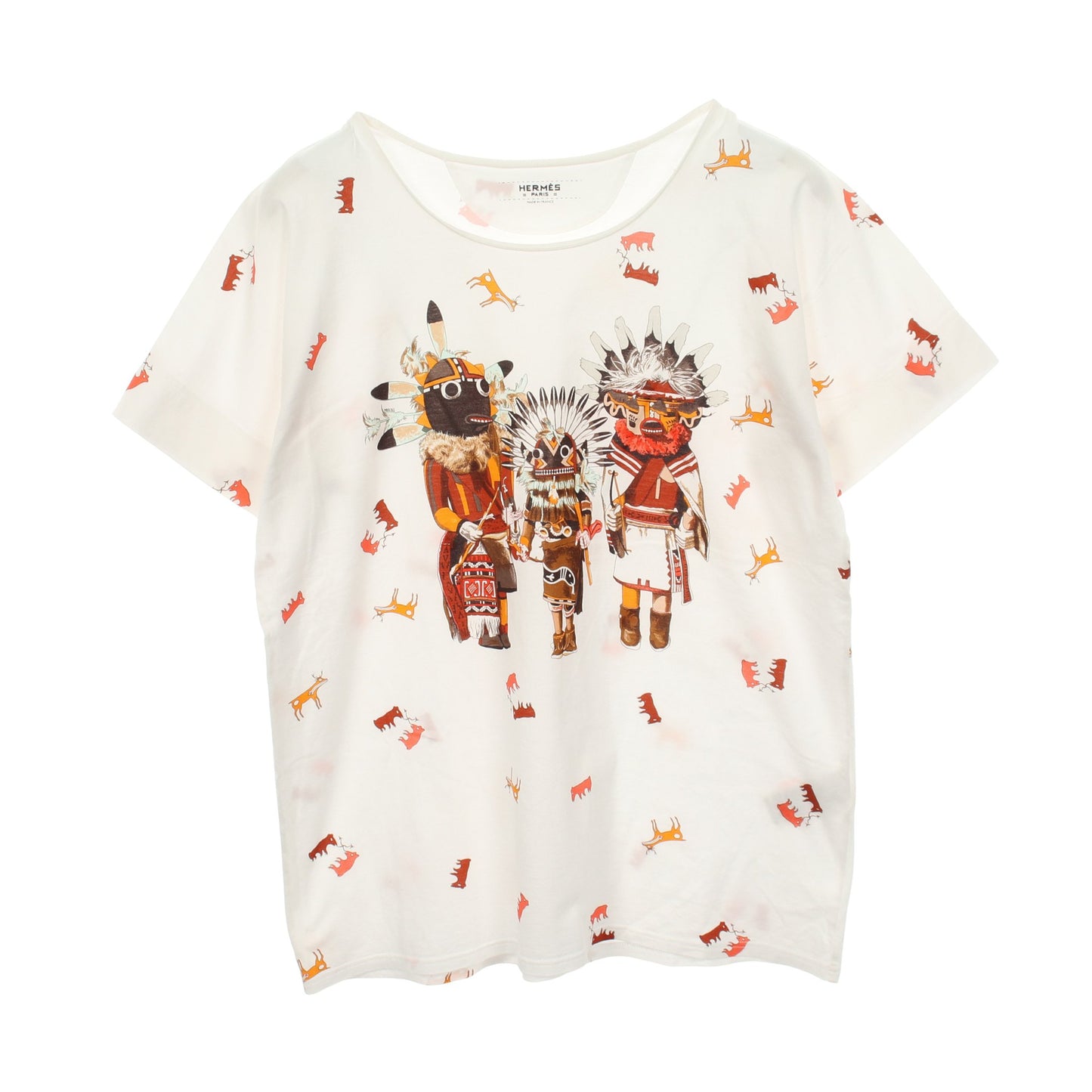 カチナ 半袖Tシャツ コットン ホワイト マルチカラー エルメス トップス HERMES