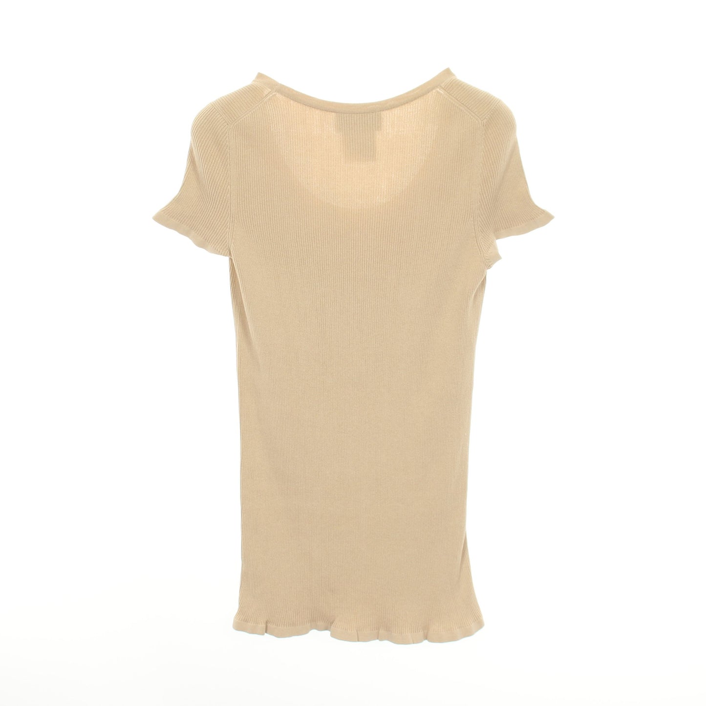 ココマークボタン 半袖リブ ニット コットン シルク ベージュ シャネル トップス CHANEL