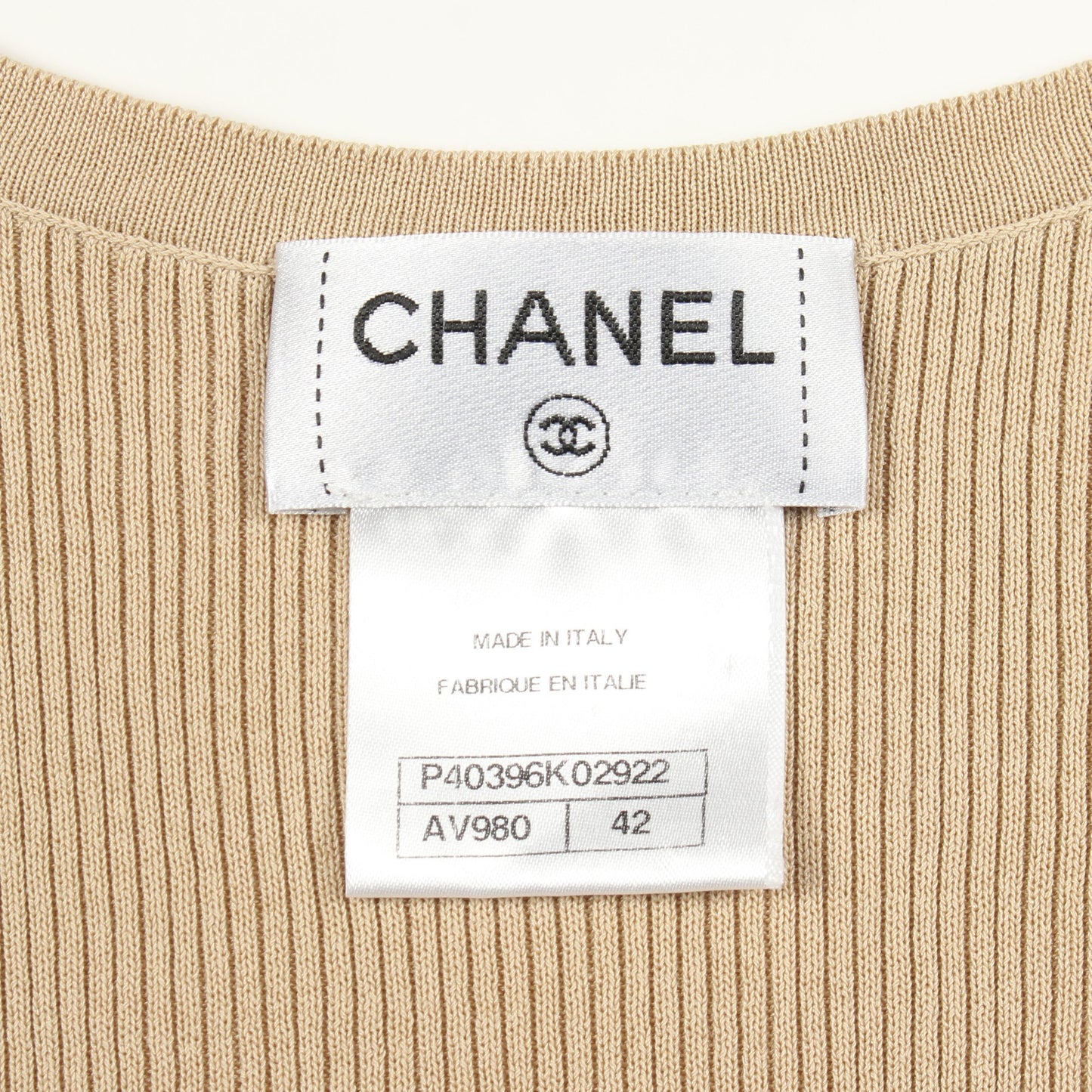 ココマークボタン 半袖リブ ニット コットン シルク ベージュ シャネル トップス CHANEL