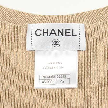 ココマークボタン 半袖リブ ニット コットン シルク ベージュ シャネル トップス CHANEL
