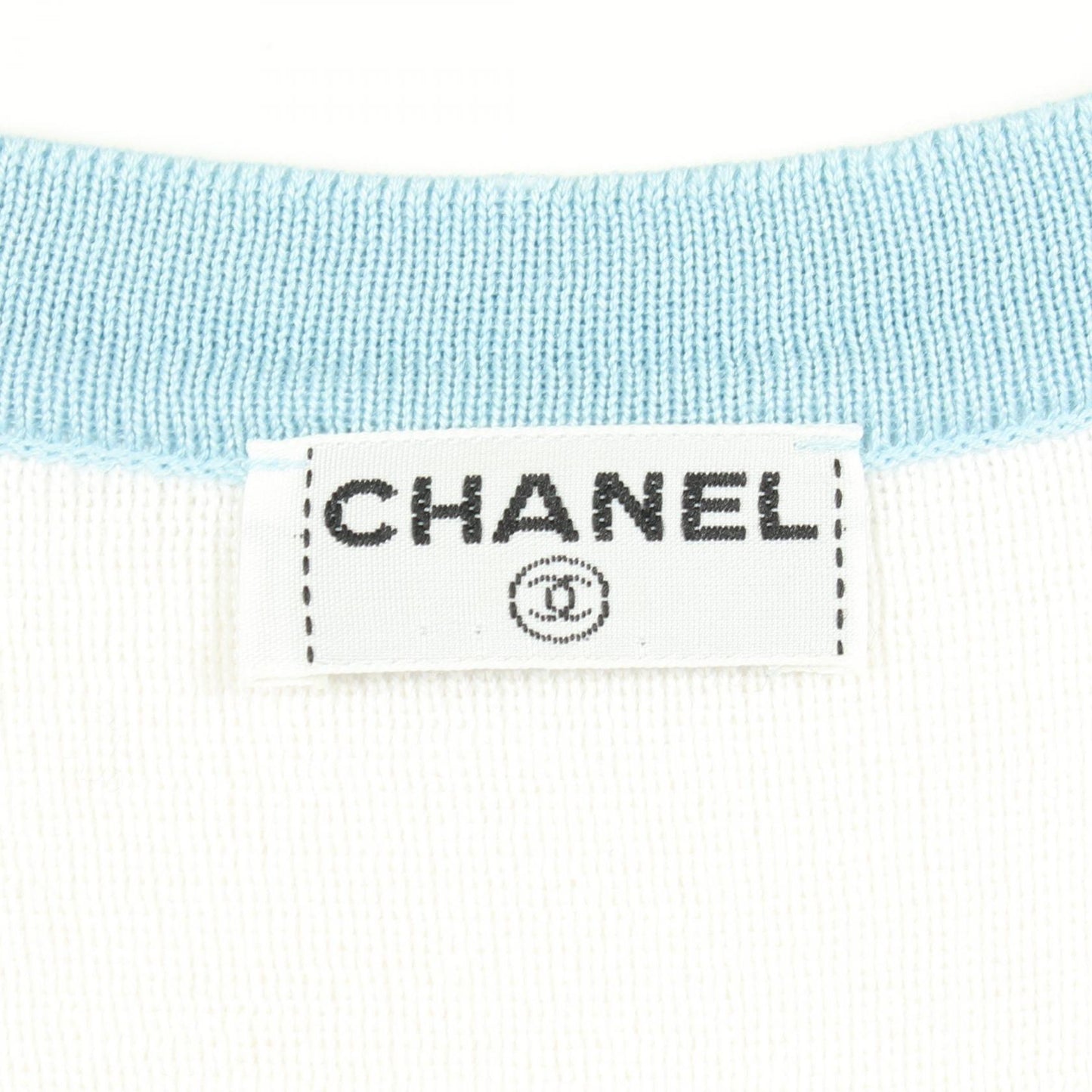 ココマーク 半袖 ニット コットン ホワイト ライトブルー シャネル トップス CHANEL