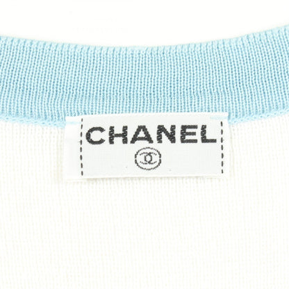 ココマーク 半袖 ニット コットン ホワイト ライトブルー シャネル トップス CHANEL