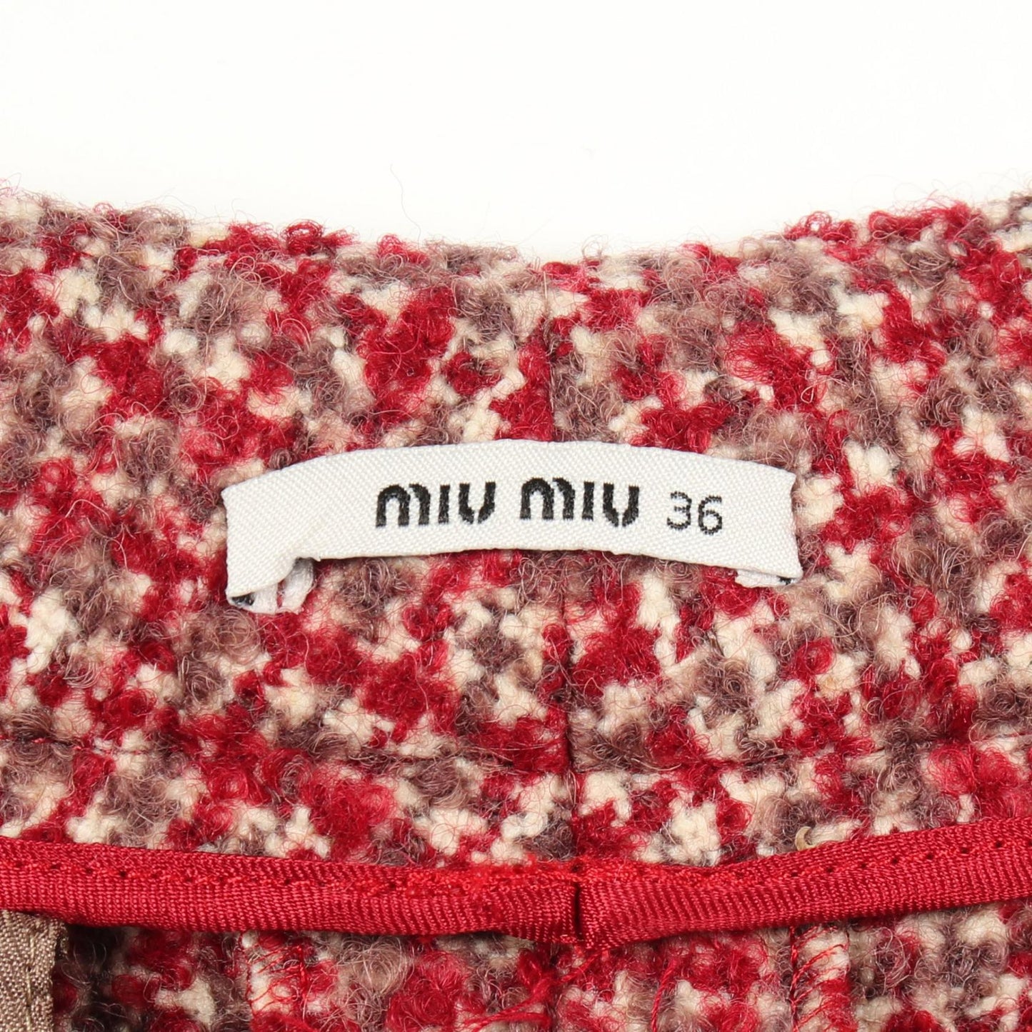 ボタンフライ ツイード ショート パンツ ウール レッド ブラウン ミュウミュウ ボトムス miu miu