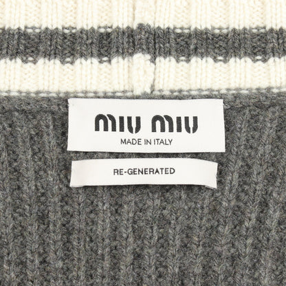 ロゴ Vネック カーディガン カシミヤ ウール グレー ホワイト ミュウミュウ トップス miu miu