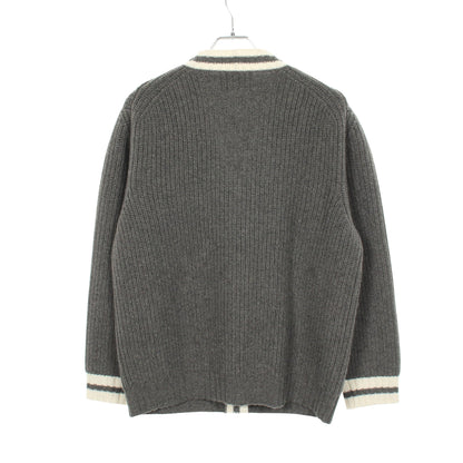 ロゴ Vネック カーディガン カシミヤ ウール グレー ホワイト ミュウミュウ トップス miu miu