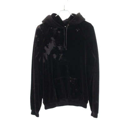 ダメージ加工 ベロア プルオーバーパーカー コットン ブラック サンローランパリ トップス SAINT LAURENT PARIS