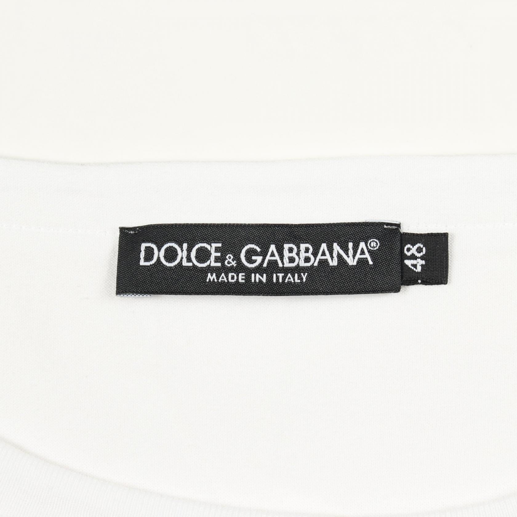 バックプリント ポケット付き クルーネック 半袖Tシャツ コットン ホワイト ドルチェアンドガッバーナ トップス DOLCE&GABBANA