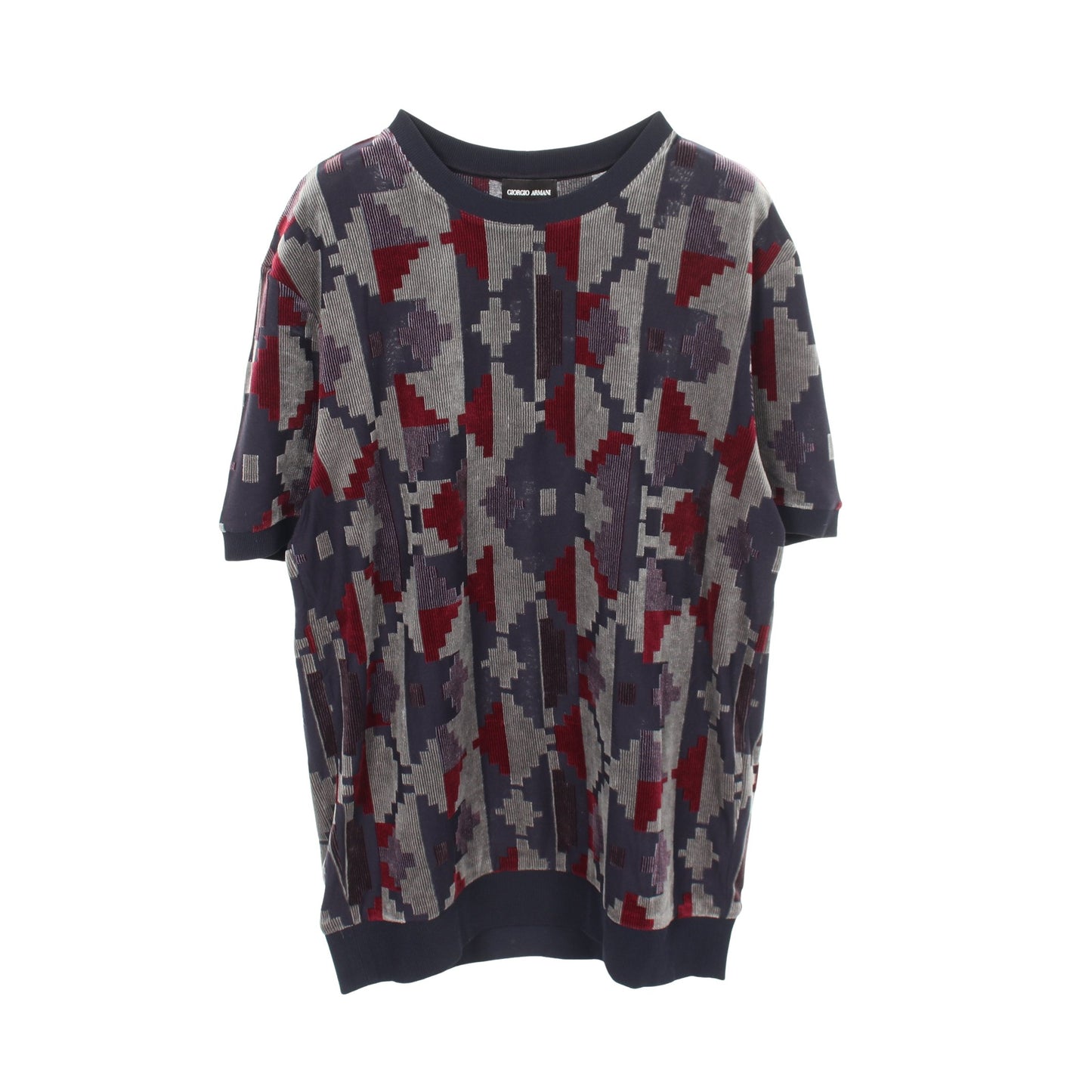 総柄 ベロア 半袖Tシャツ ビスコース ネイビー グレー ボルドー ジョルジオアルマーニ
