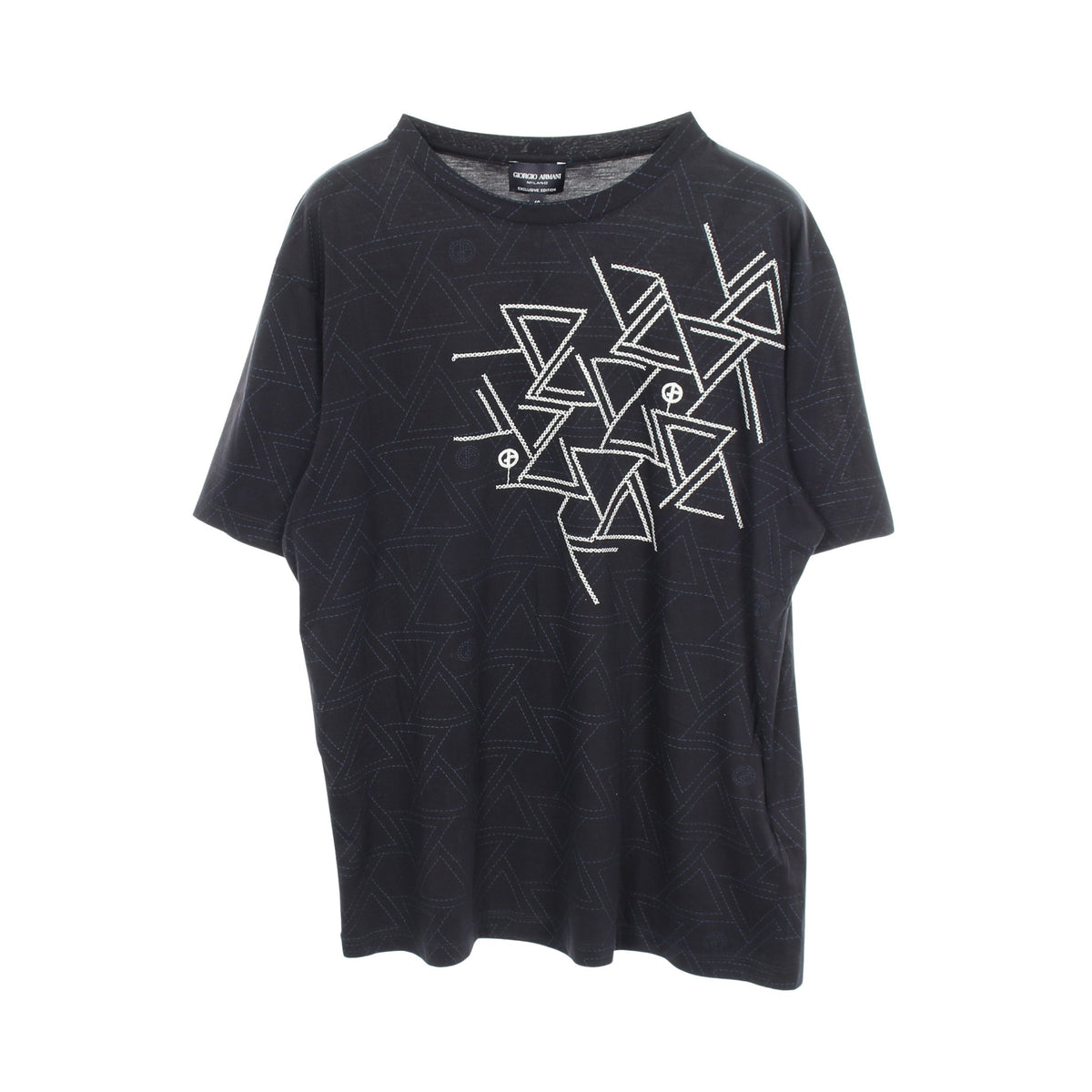 ジオメトリック 刺繍 半袖Tシャツ コットン ダークネイビー ジョルジオアルマーニ